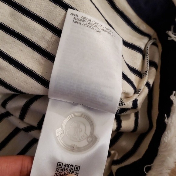 NWT Moncler Black Cream Stripe Feminine Luxury 3/4 Sleeve Cotton Top Size Small - Picture 2 of 5